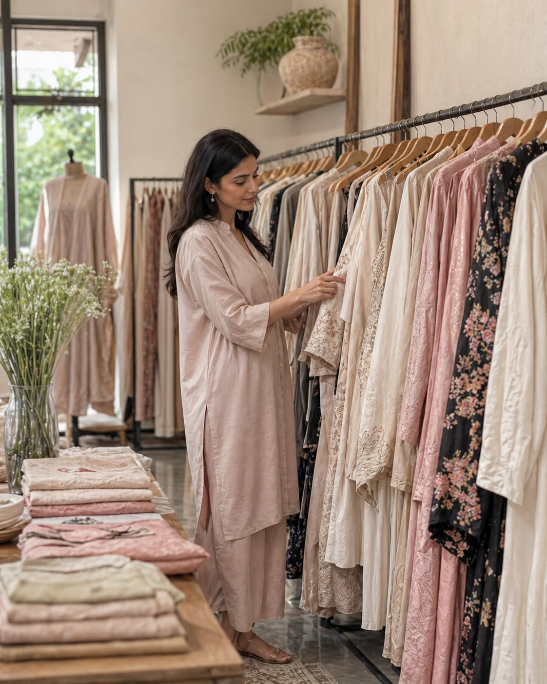 A woman browsing the Elrare ready-to-wear collection in Pakistan