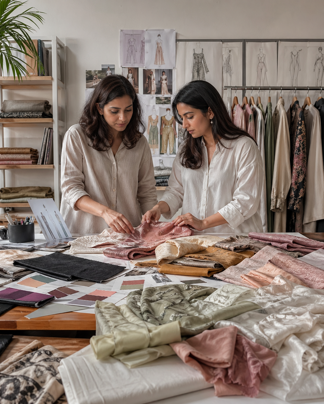 Elrare design team selecting fabrics at the studio