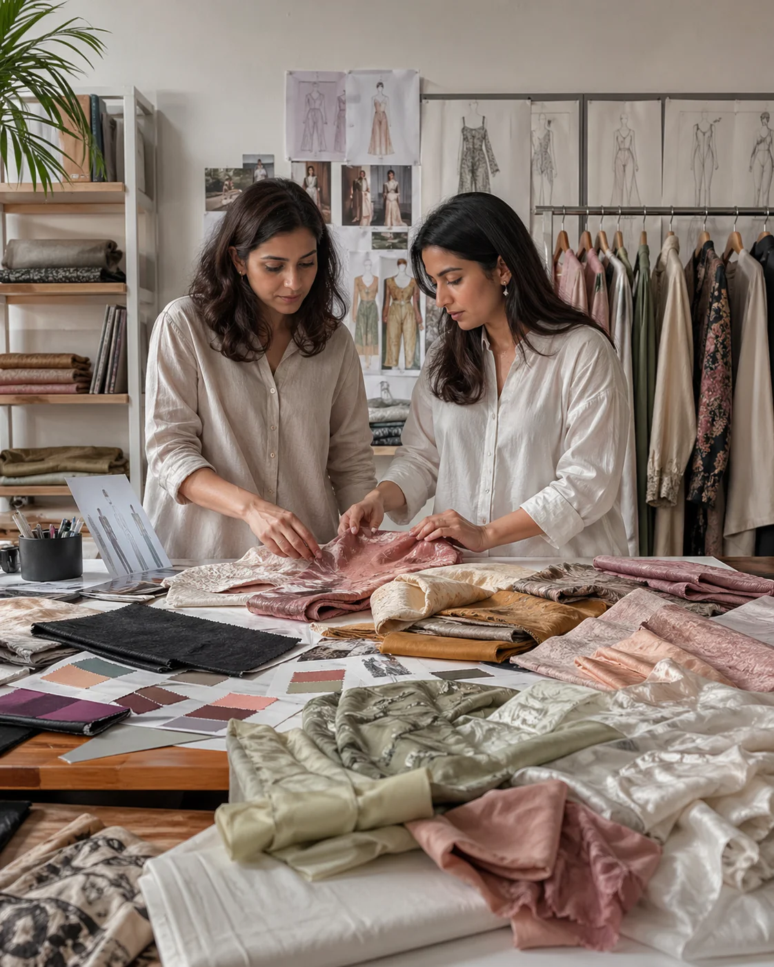 Elrare design team selecting fabrics at the studio