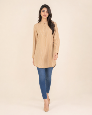 elrare beige stripe zip tunic front view