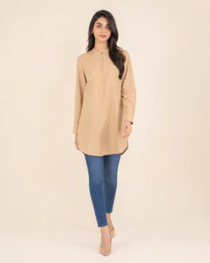 elrare beige stripe zip tunic front view