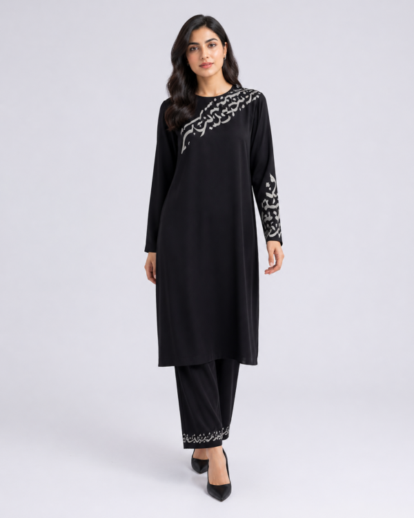 elrare black chain embroidery coords front view
