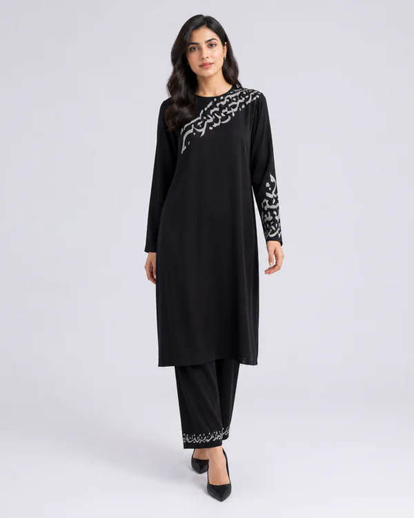 elrare black chain embroidery coords front view