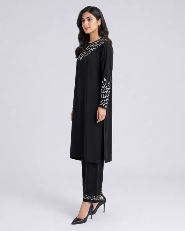elrare black chain embroidery coords side view
