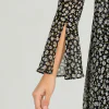 elrare black ditsy floral maxi dress fabric closeup