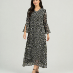 elrare black ditsy floral maxi dress front view