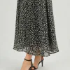 elrare black ditsy floral maxi dress hem closeup