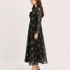 elrare black floral chiffon maxi dress back view