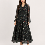 elrare black floral chiffon maxi dress front view