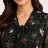 elrare black floral chiffon maxi dress neckline detail
