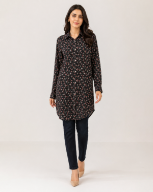 elrare black floral shirt tunic front view