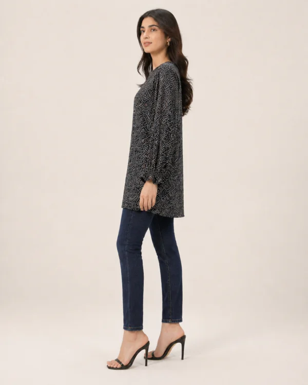 elrare black geometric print tunic side view
