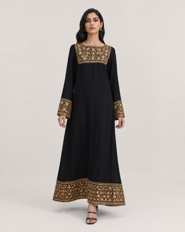 Black Gold Embroidered Event Maxi