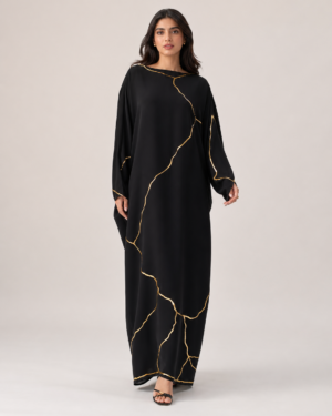 elrare black gold kintsugi maxi dress front view