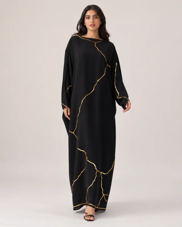 elrare black gold kintsugi maxi dress front view
