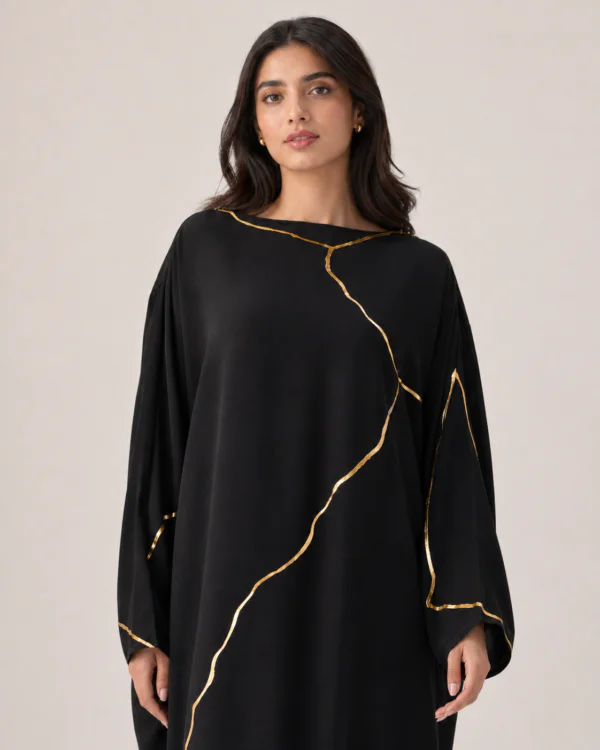 elrare black gold kintsugi maxi dress neckline detail