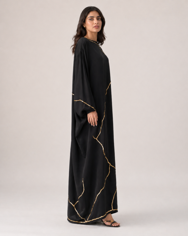 elrare black gold kintsugi maxi dress side view