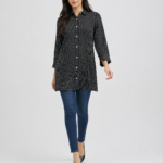 elrare black polka dot shirt tunic front view