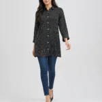 elrare black polka dot shirt tunic front view