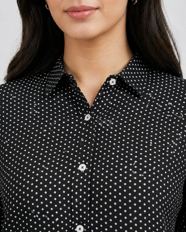 elrare black polka dot shirt tunic neckline detail