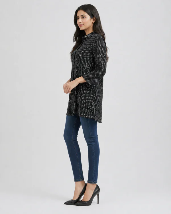 elrare black polka dot shirt tunic side view