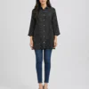 elrare black polka dot shirt tunic walking pose