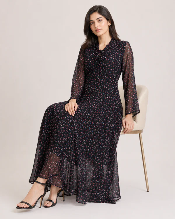elrare black scatter floral maxi dress back view