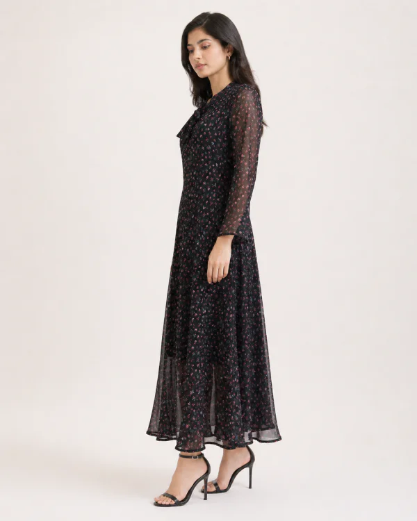 elrare black scatter floral maxi dress front pose