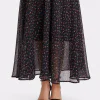 elrare black scatter floral maxi dress hem closeup