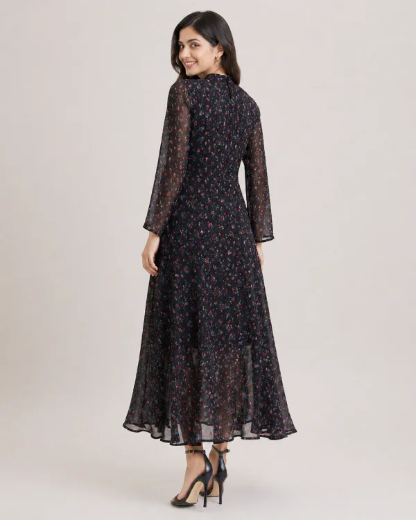 elrare black scatter floral maxi dress side view