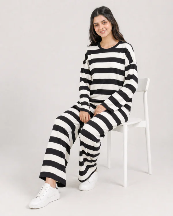elrare black white stripe lounge seated