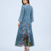 elrare blue botanical bird maxi dress back view