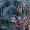 elrare blue botanical bird maxi dress fabric closeup