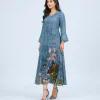 elrare blue botanical bird maxi dress front pose