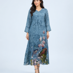elrare blue botanical bird maxi dress front view