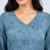 elrare blue botanical bird maxi dress neckline detail