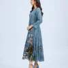 elrare blue botanical bird maxi dress side view