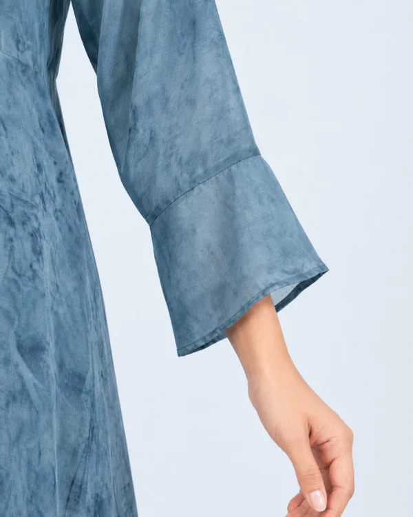elrare blue botanical bird maxi dress sleeve detail