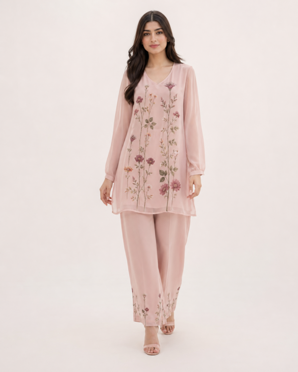 elrare blush floral embroidered coords front view