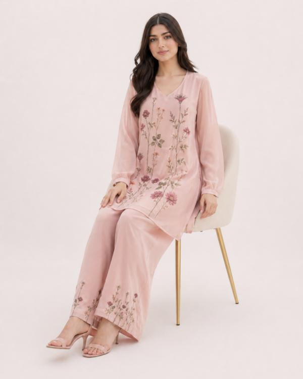 elrare blush floral embroidered coords seated