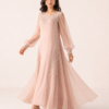 elrare blush pearl sequin maxi dress flared