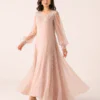 elrare blush pearl sequin maxi dress flared