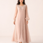 elrare blush pearl sequin maxi dress front view