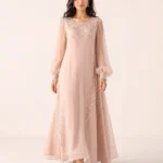 elrare blush pearl sequin maxi dress front view