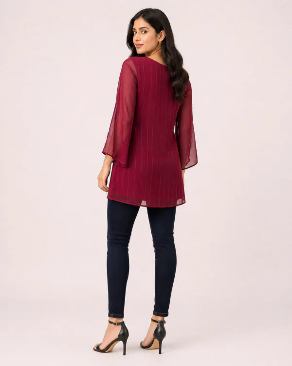 elrare burgundy pintuck flutter sleeve top back view