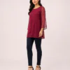 elrare burgundy pintuck flutter sleeve top front pose