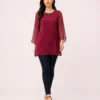 elrare burgundy pintuck flutter sleeve top front view