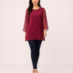 elrare burgundy pintuck flutter sleeve top front view