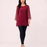 elrare burgundy pintuck flutter sleeve top front view