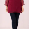 elrare burgundy pintuck flutter sleeve top hem closeup
